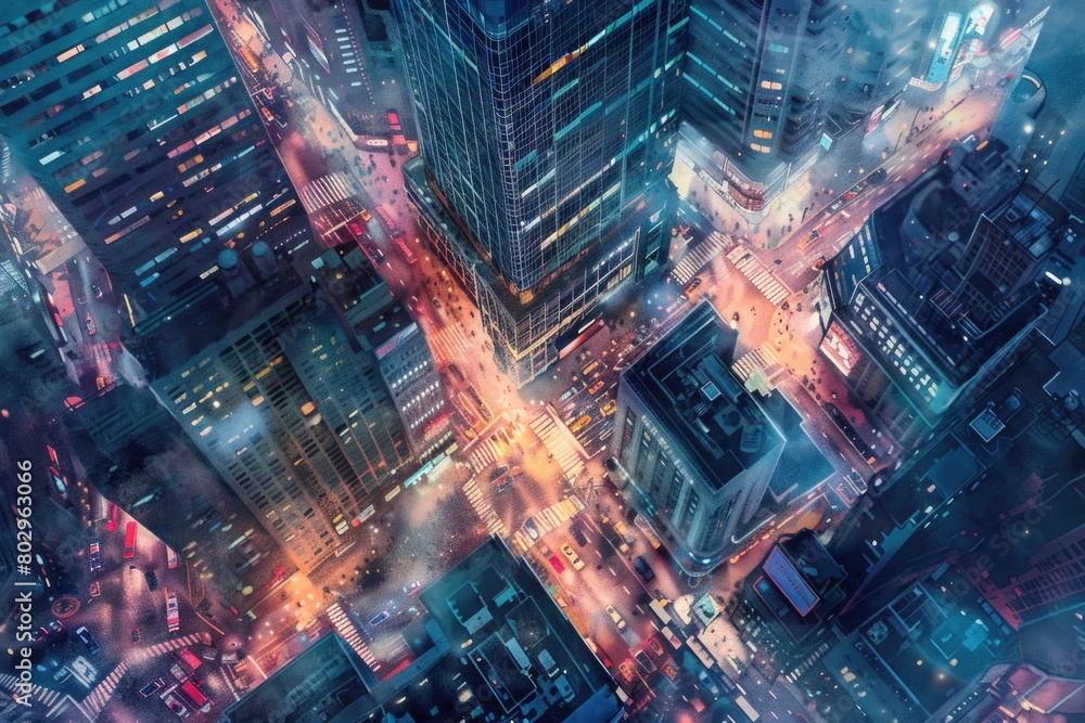 Aerial view of a city illuminated at night. Ideal for urban landscape concepts Aerial view of a city illuminated at night. Ideal for urban landscape concepts