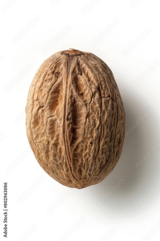 A single whole walnut on a plain white background. Perfect for food or nutrition concepts A single whole walnut on a plain white background. Perfect for food or nutrition concepts