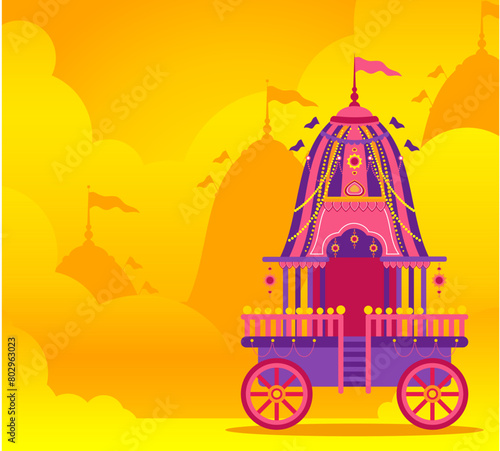 Flat rath yatra banner gold clouds illustration background