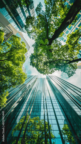 office building with plants that speaks for the company's ecological awareness, created with generative AI technology