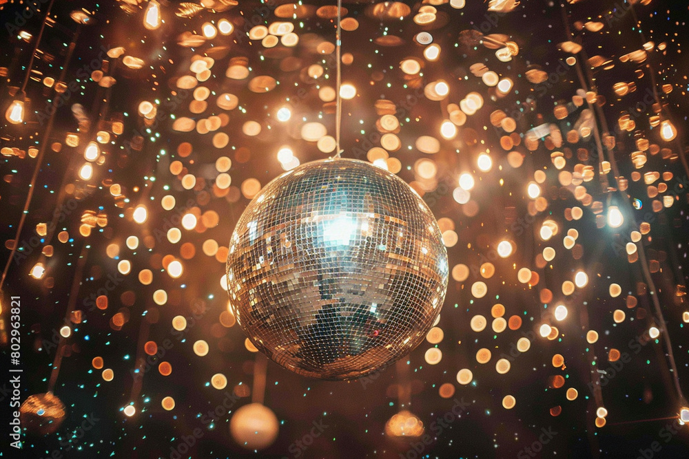 Obraz premium Disco Ball with Party Lights: Vibrant Dance Floor Atmosphere