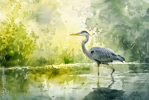 A beautiful painting of a bird standing in the water. Ideal for nature lovers and bird enthusiasts