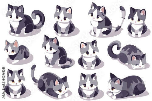 Set of cartoon cats with different expressions  perfect for children s books or educational materials