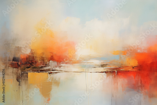An abstract oil painting of landscape with lake. Art painting, canvas, wall art, modern artwork, paint strokes, knife painting, large stroke painting, mural, wall art, oil painting, oil paint.