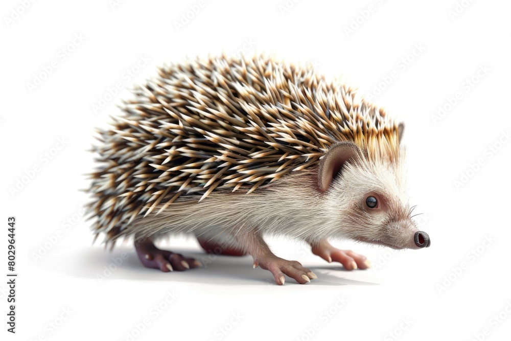 Cute hedgehog standing on a white background. Ideal for animal lovers and nature enthusiasts Cute hedgehog standing on a white background. Ideal for animal lovers and nature enthusiasts