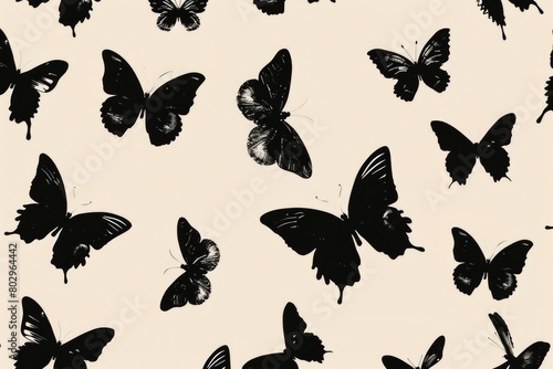 A group of black and white butterflies on a plain white background. Suitable for various design projects © Fotograf