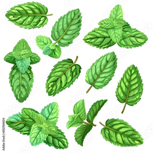 green leaves isolated on white background Generative AI 