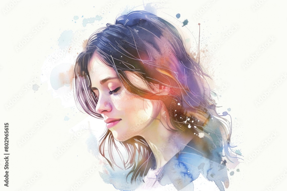 A realistic painting of a woman with long flowing hair. Ideal for beauty and fashion concepts A realistic painting of a woman with long flowing hair. Ideal for beauty and fashion concepts