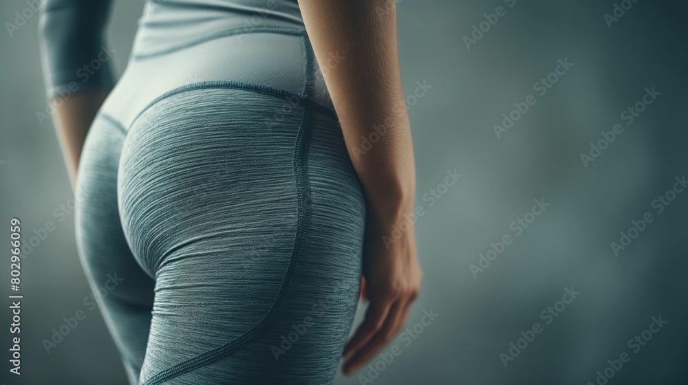 Fototapeta premium Close-up of woman's legs in athletic leggings. Sportswear and fitness fashion concept.