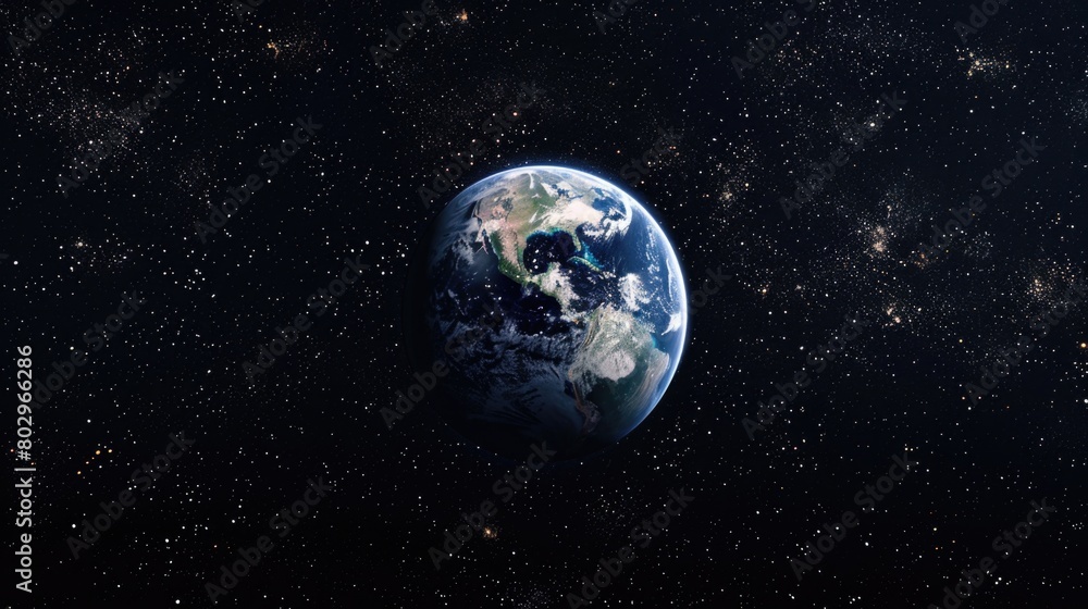 Earth seen from space with a background of stars. Suitable for science and astronomy concepts