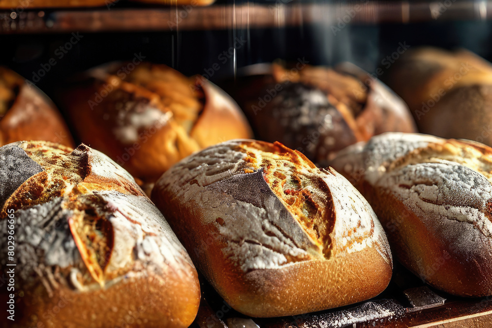 Delicious loaves of bread in a german baker shop. Different types of bread loaves on bakery shelves.
Delicious loaves of bread in a german baker shop. Different types of bread loaves on bakery shelves.