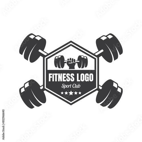 Gym fitness barbell logo icon vector illustration.