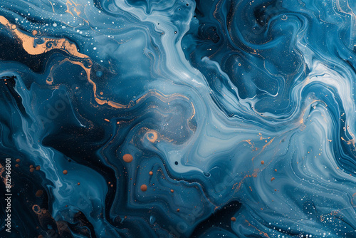 Colorful Blue Marble Ink Pattern  Abstract Background 