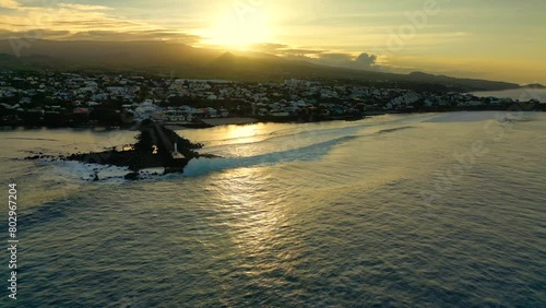 Terre Sainte village beach and lighthouse at sunrise at Reunion Island