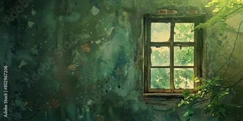 The background is completely mix Green and Brown with no texture and the window is in the right hand side