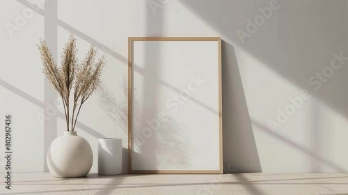 Frame mockup, white wall home room interior,3D render,
