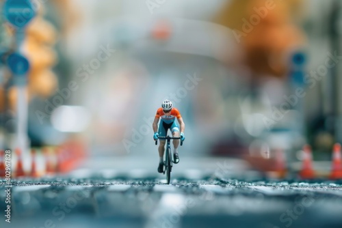 Wallpaper Mural A man riding a bike on a city street. Perfect for lifestyle and transportation concepts Torontodigital.ca