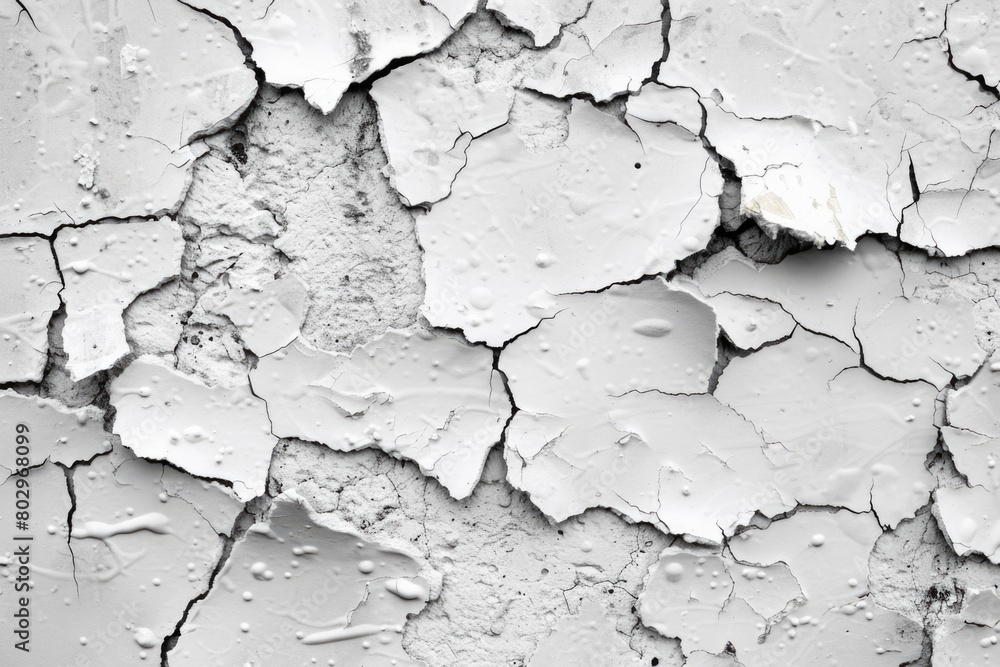 Obraz premium A detailed black and white photo of a cracked wall texture. Perfect for adding a grungy touch to design projects