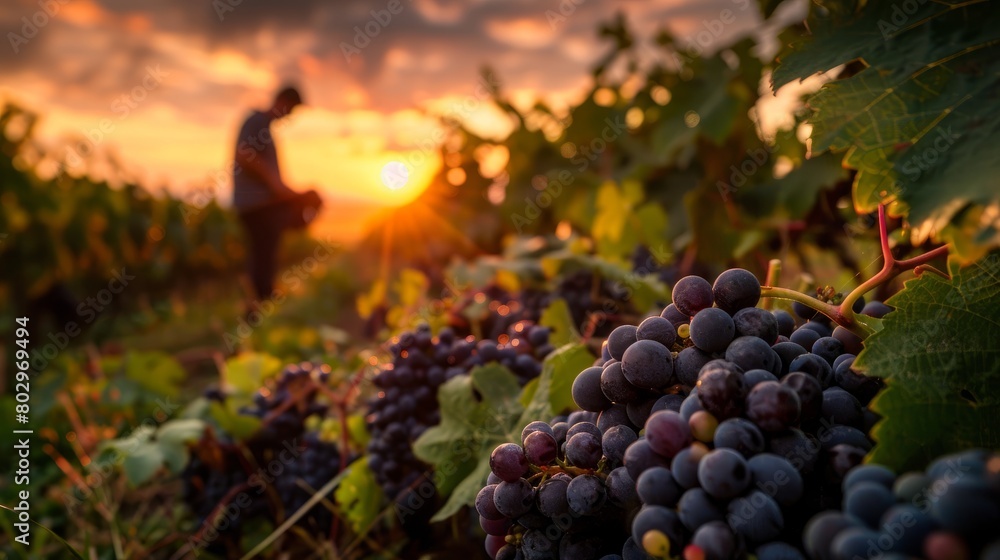 Vibrant Vineyard At Golden Hour, Wide-Angle View