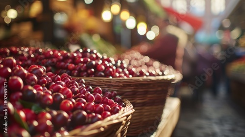 Holiday Market Scene with Rich Red Cranberries Display photo