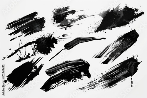 Abstract black paint strokes on a white canvas. Perfect for artistic projects