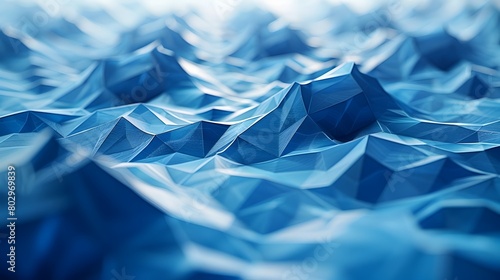 Blue Geometric Abstract 3D Render of Faceted Polygonal Surface Backdrop for Technology or Design Concepts photo