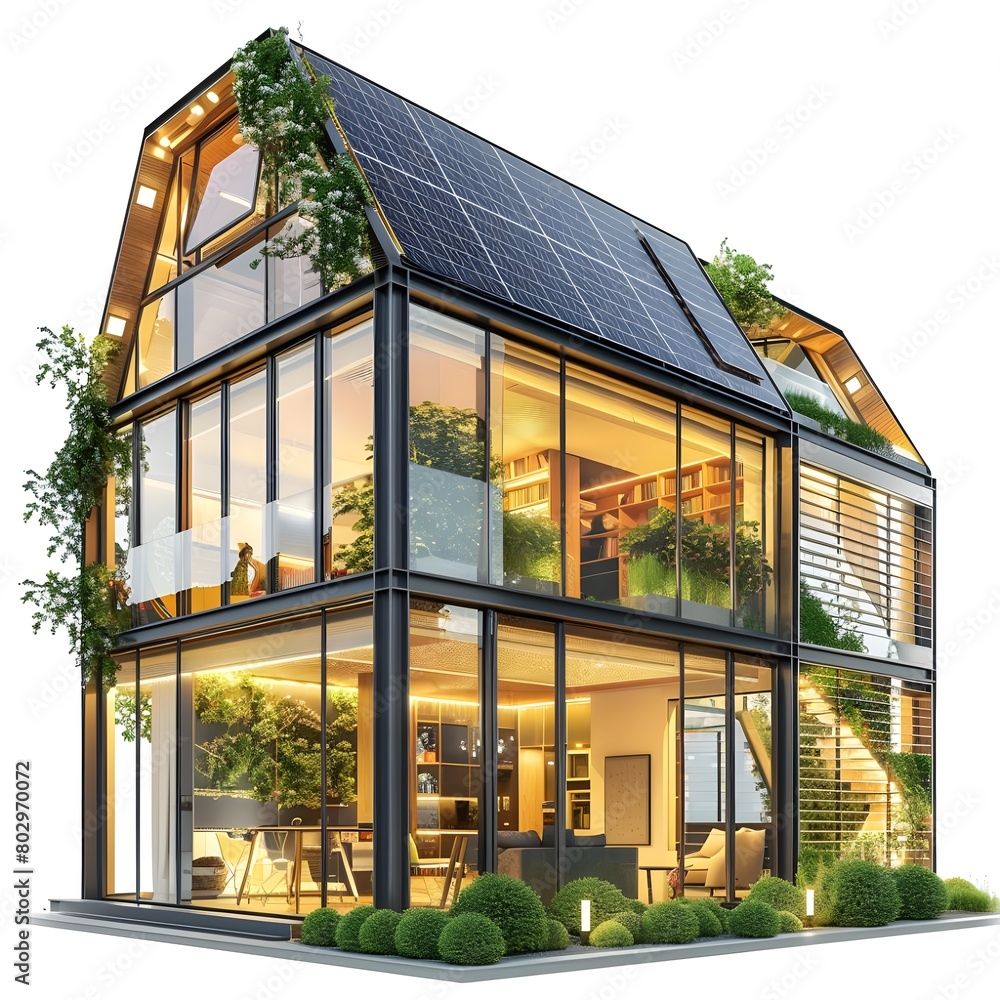 panels on the roof of a house on white background Generative Ai panels on the roof of a house on white background Generative Ai