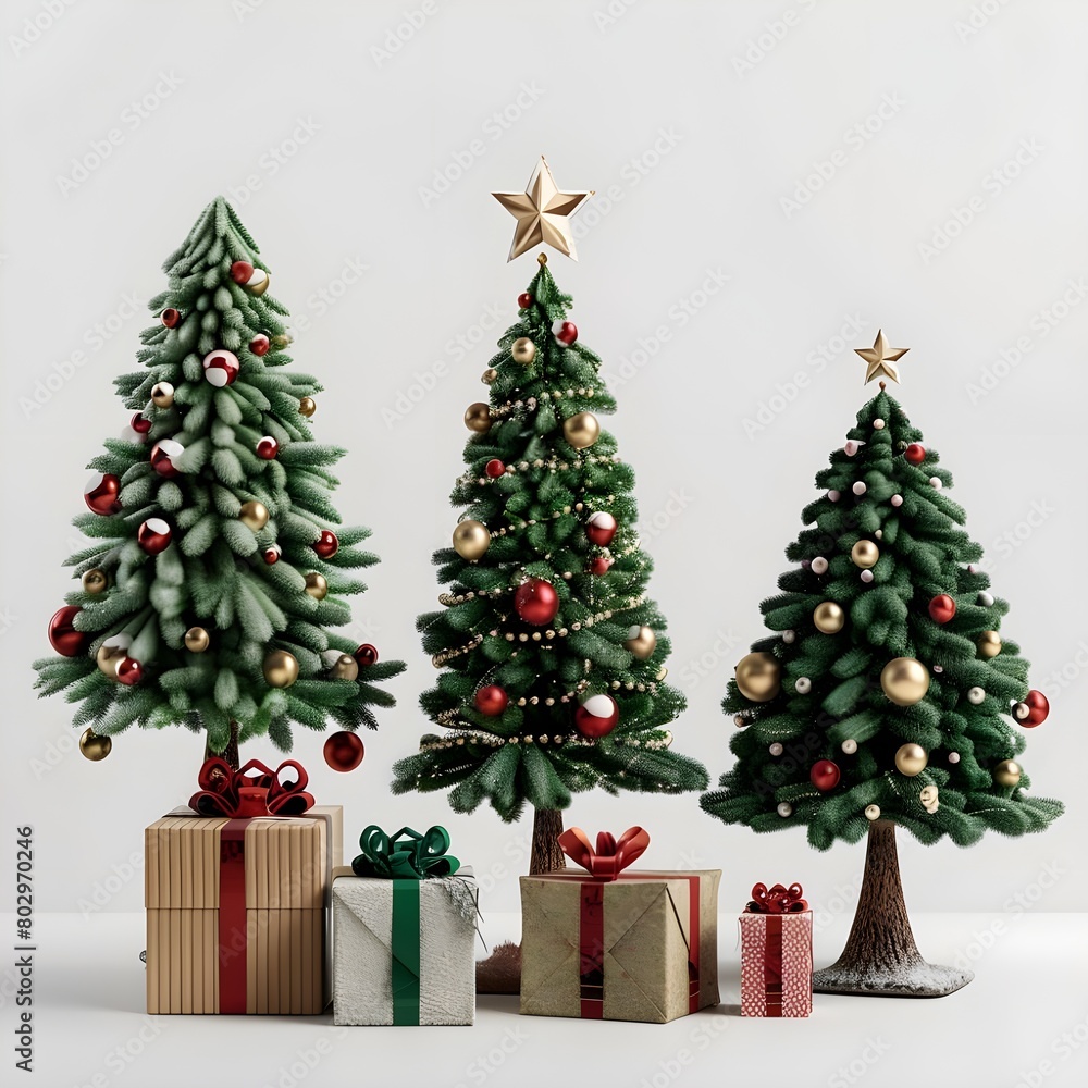 christmas tree with gifts on white background Generative Ai christmas tree with gifts on white background Generative Ai
