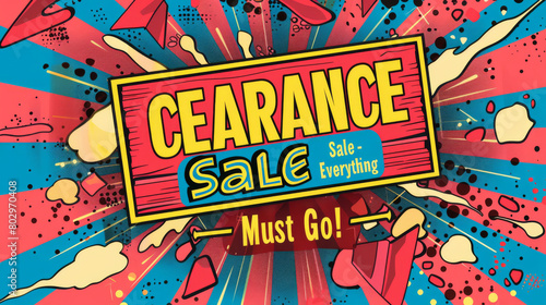 Retro-inspired pop art poster for a clearance sale with the emphatic message 