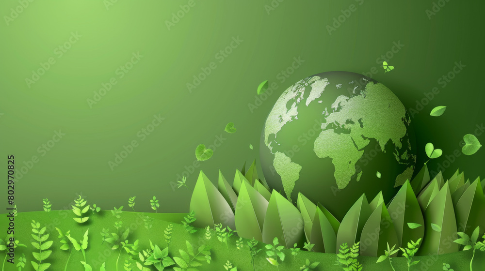 A conceptual illustration of an eco-friendly Earth, with green foliage and butterflies emphasizing sustainability and environmental care. A conceptual illustration of an eco-friendly Earth, with green foliage and butterflies emphasizing sustainability and environmental care.