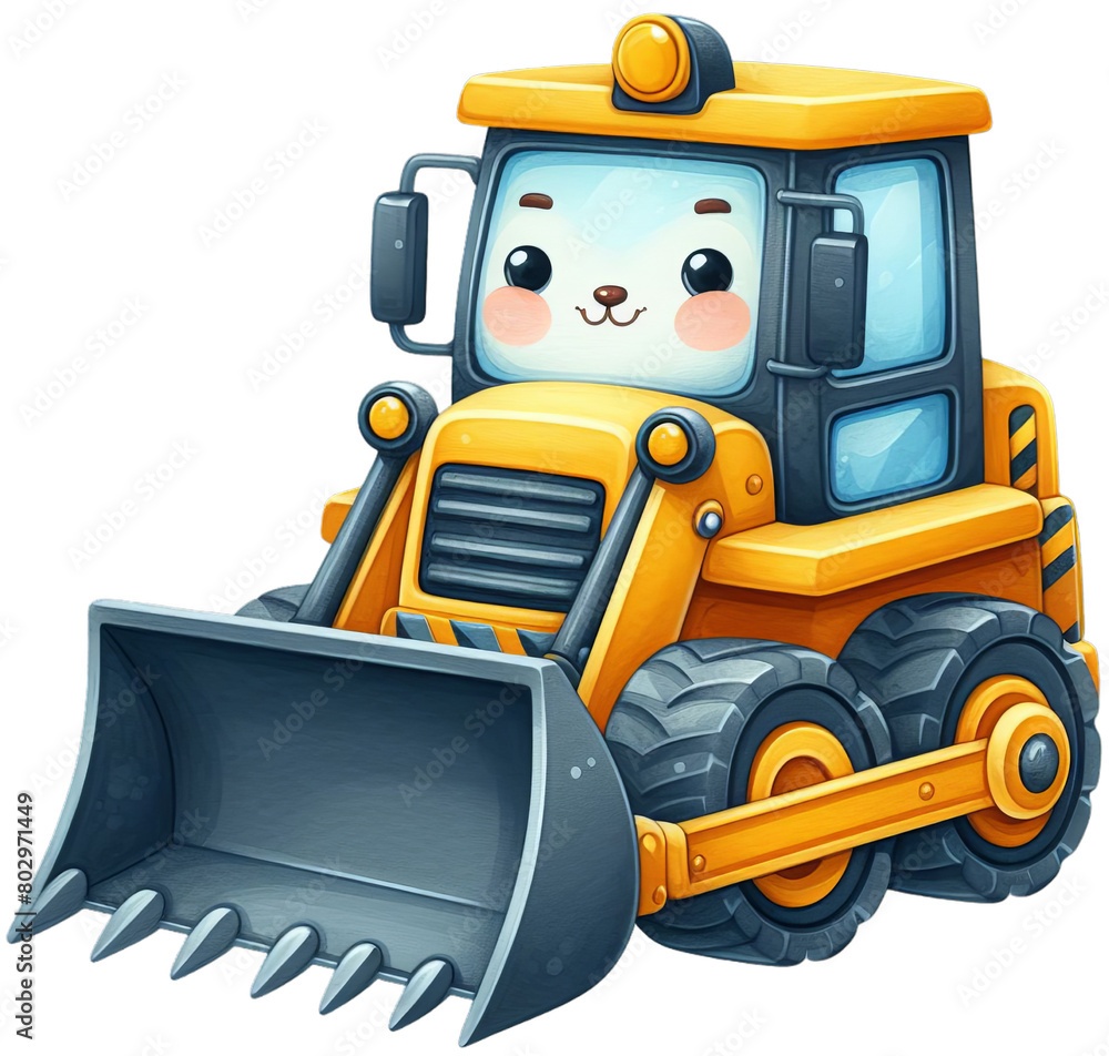 Naklejka premium Building Fun: Adorable Construction Vehicle Watercolors - Perfect Art for Kids' Rooms and Playful Projects