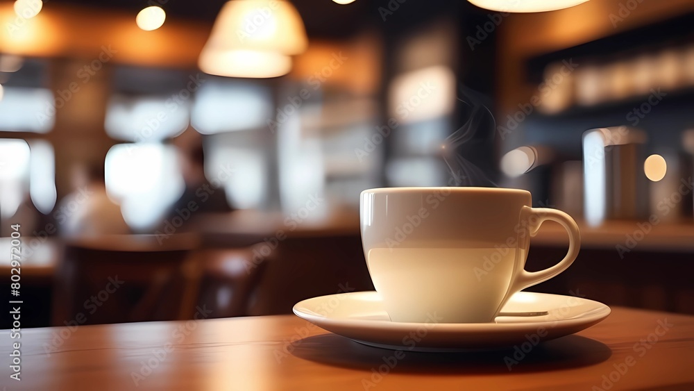 A cup of delicious coffee on the blurred background of a cozy coffee shop