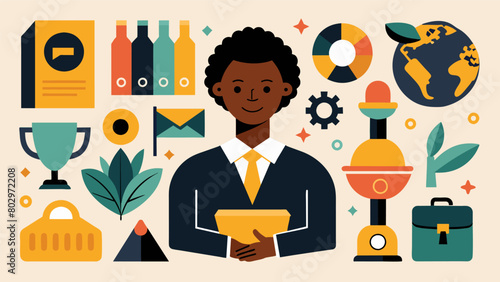 A collection of artifacts and objects from blackowned businesses highlighting the resilience and success of black entrepreneurs despite systemic. Vector illustration