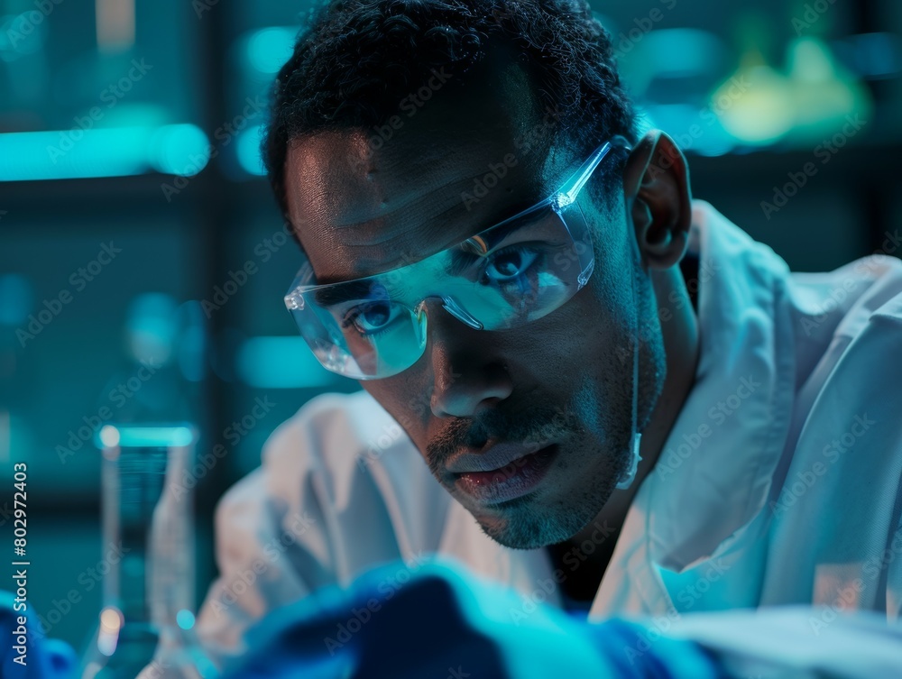 Focused Scientist Collecting Data in Lab Setting Focused Scientist Collecting Data in Lab Setting