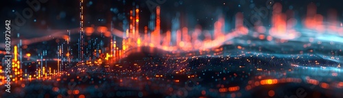 Glowing Futuristic City Skyline with Financial Data Visualization