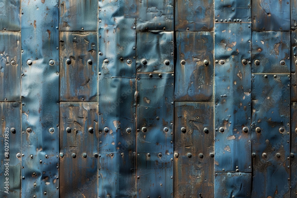 Blue metal door with rivets and rivets, closeup, Ai Generated Blue metal door with rivets and rivets, closeup, Ai Generated