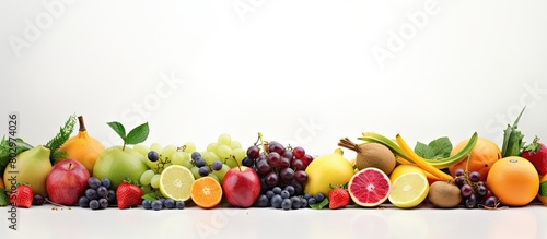 A festival celebrating fruits with a white background and space for text promoting the concept of healthy eating. with copy space image. Place for adding text or design