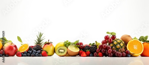 A festival celebrating fruits with a white background and space for text promoting the concept of healthy eating. with copy space image. Place for adding text or design