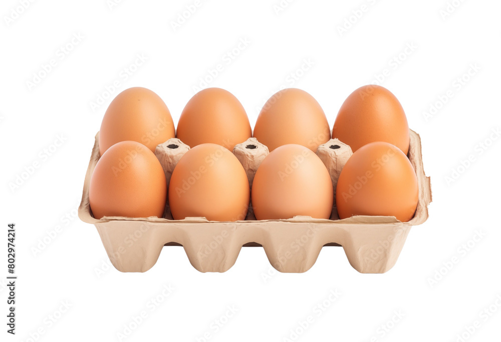 A carton of brown eggs, neatly packed and ready for cooking or baking, isolated on a white transparent. Generative AI A carton of brown eggs, neatly packed and ready for cooking or baking, isolated on a white transparent. Generative AI