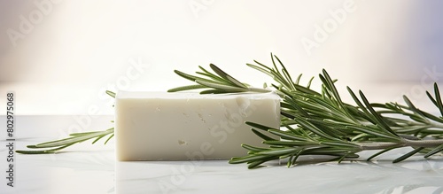 A bar of soap with a sprig ...