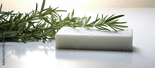 A bar of soap with a sprig ...