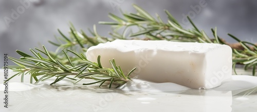 A bar of soap with a sprig ...