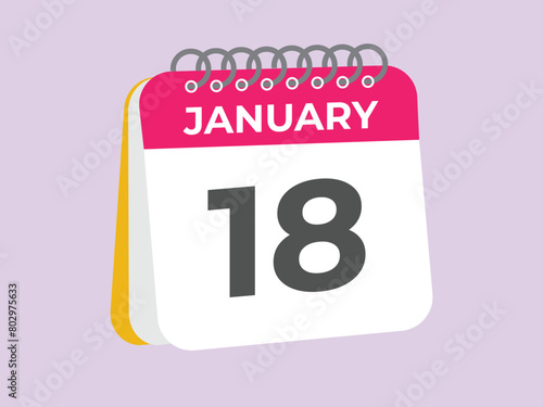 january 18 calendar reminder. 18 january daily calendar icon template. Calendar 18 january icon Design template. Vector illustration
