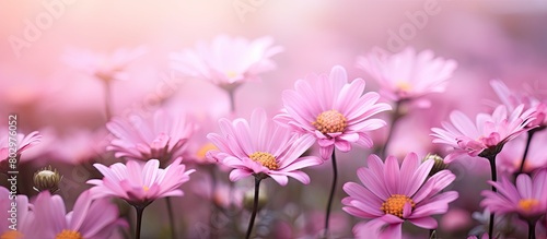 A close up image of pink tsertsis flowers with a blurred background creates a beautiful copy space image