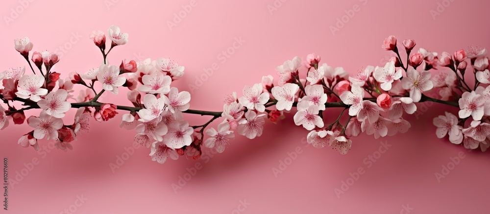 Fototapeta premium A captivating copy space image showcases exquisite spring blossoms set against a mesmerizing pink backdrop