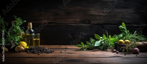A dark wooden table display...