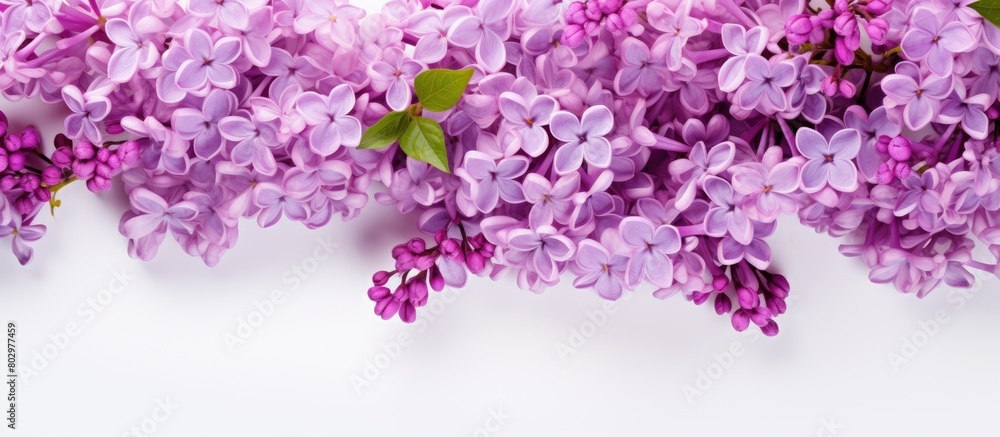 A copy space image featuring violet lilac flowers against a white backdrop allowing room for text A copy space image featuring violet lilac flowers against a white backdrop allowing room for text