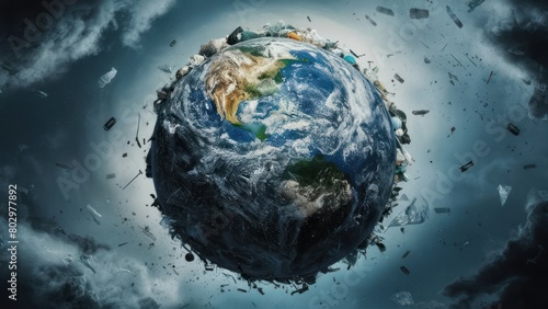 Trash Planet Illustration of Earth Drowning in Litter  Garbage  and Plastic Pollution
