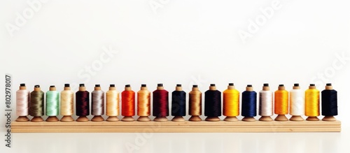 A composition of sewing spools and needles set against a white backdrop with authentic shadows for added depth and dimension Copy space image
