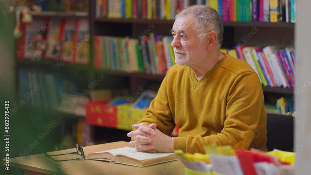 Literature Enthusiast Front View Portrait of Senior Man with Books Literature Enthusiast Front View Portrait of Senior Man with Books